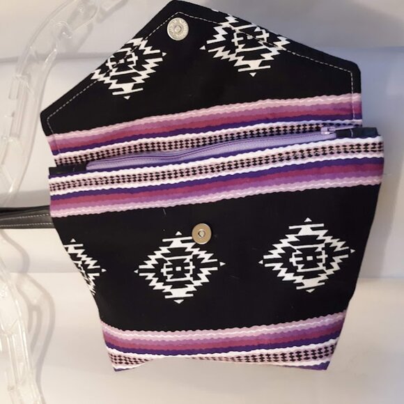 New Clutch travel make-up bag Wristlet cosmetics Southwestern Purple Black Aztec - Picture 7 of 10